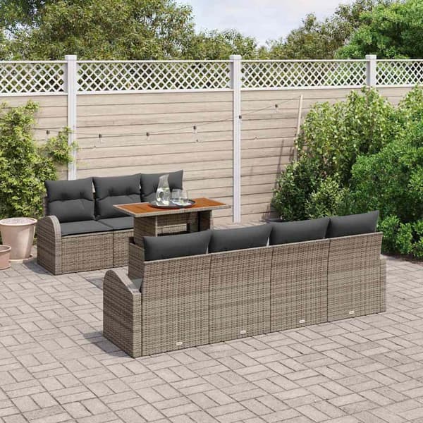 vidaXL Trädgårdsoffset med lagring 8 pcs Grå Poly rattan