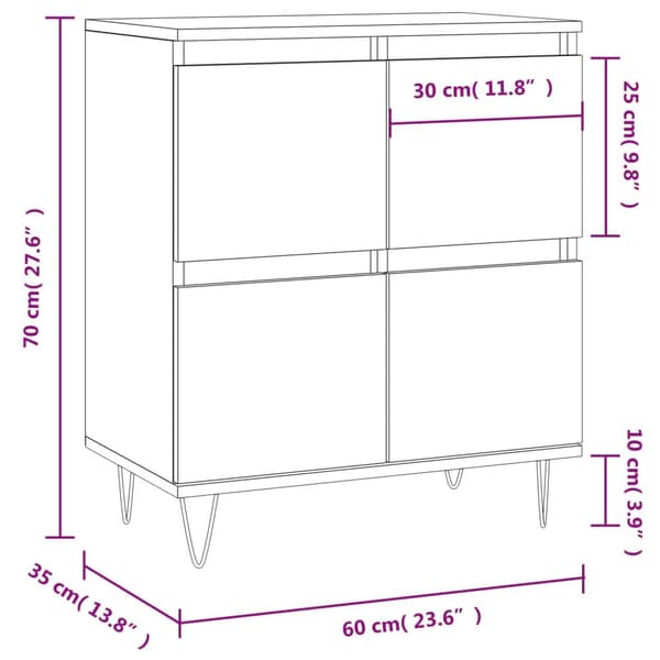 vidaXL Byrå vit 60x35x70 cm konstruerat trä