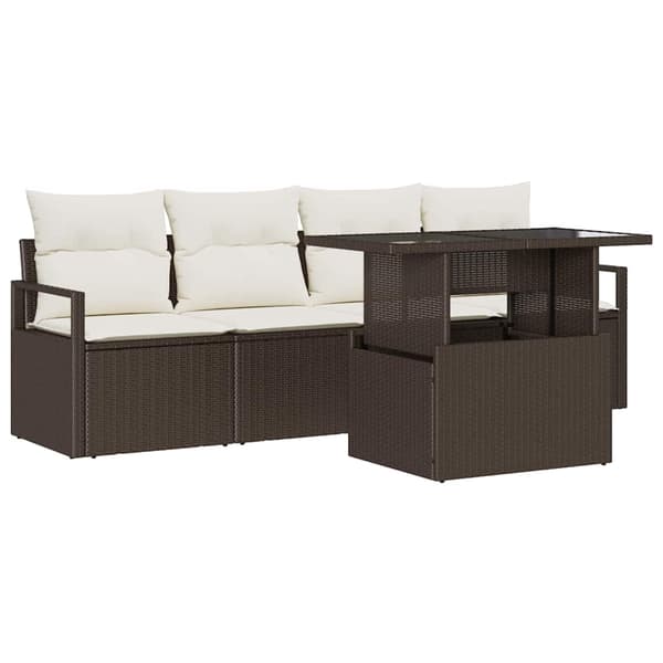 vidaXL Trädgårdsoffset med lagring 5 pcs Brun Poly rattan
