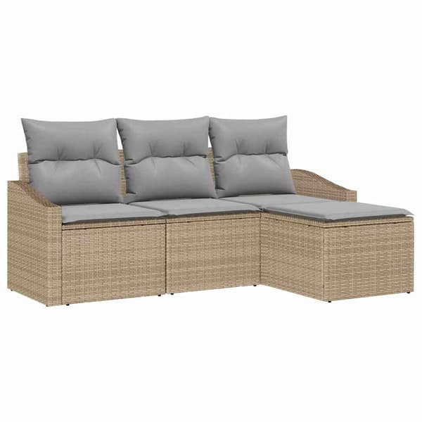 vidaXL Soffset med kudde 4 pcs Beige och Ljusgrå konstrotting