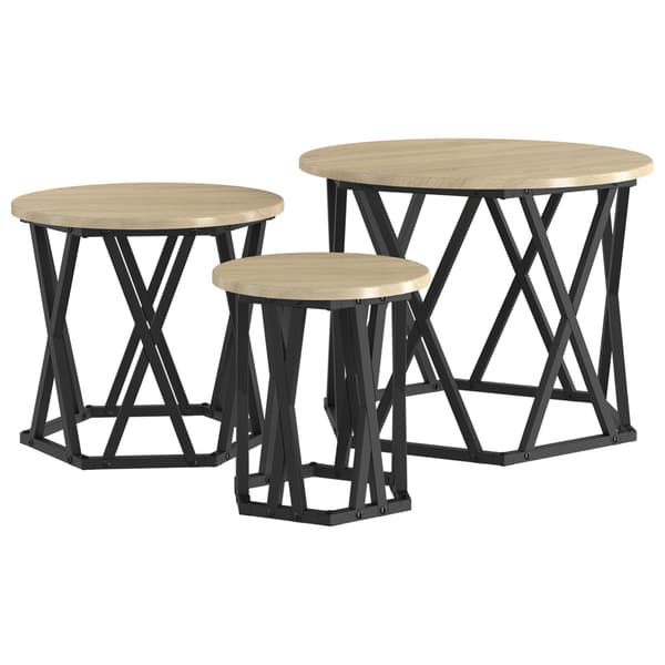vidaXL Nesting Sidebord 3 pcs Sonoma eik Konstruksjonsvirke og stål