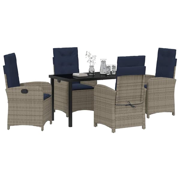 vidaXL Hage Spisegruppe med pute 5 pcs Grå polyrotting