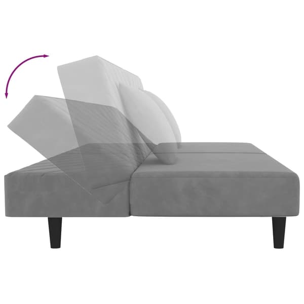 vidaXL Bäddsoffa 2-sits med två kuddar ljusgrå sammet