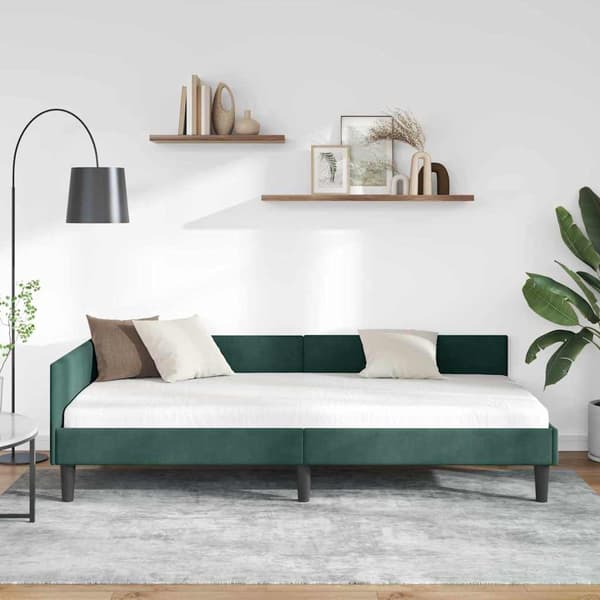 vidaXL Sängram Mörkgrön 90 x 190 cm Sammet och konstruerat trä