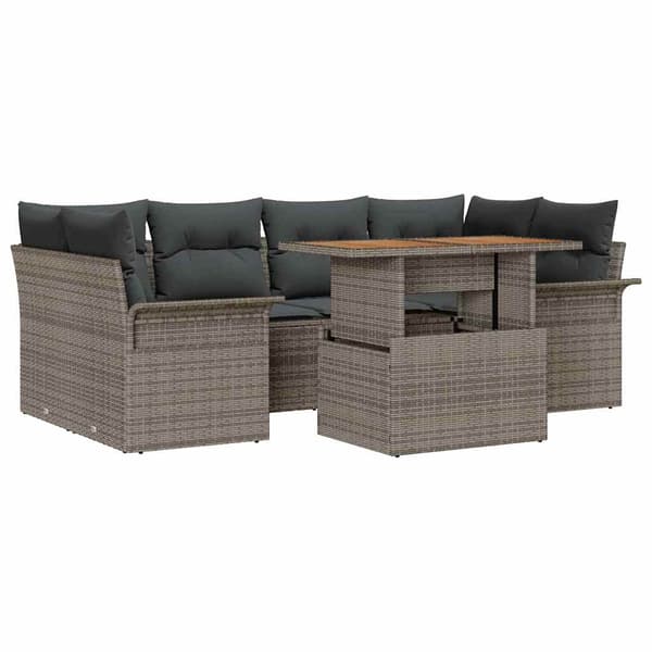 vidaXL Trädgårdsoffset med lagring 7 pcs Grå Poly rattan