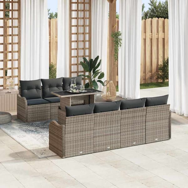 vidaXL Trädgårdsoffset med kudde med lagring 8 pcs Grå Poly Rattan