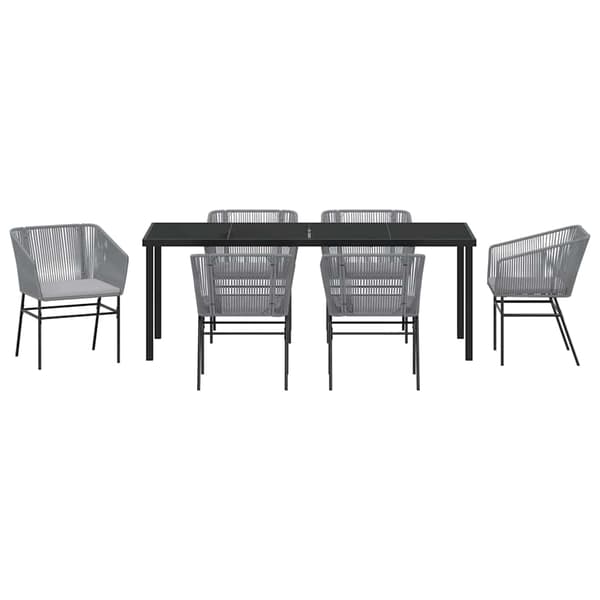 vidaXL Trädgårdsmöbelset med kudde 7 pcs Grå Pulverlackerat stål