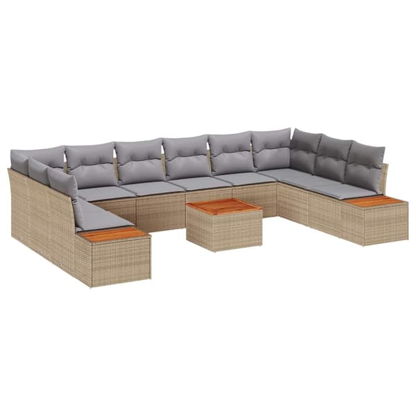 vidaXL Trädgårdsoffset med kudde 11 pcs Beige Poly rattan