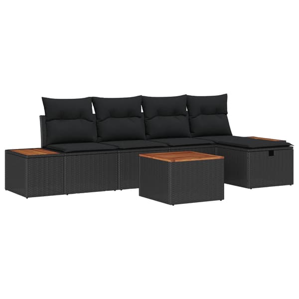 vidaXL Trädgårdsoffset med kudde 6 pcs Svart Poly rattan