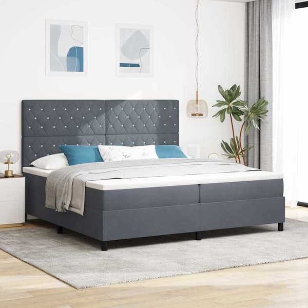 vidaXL LED Box Säng med madrass Mörkgrå 200 x 200 cm Sammet
