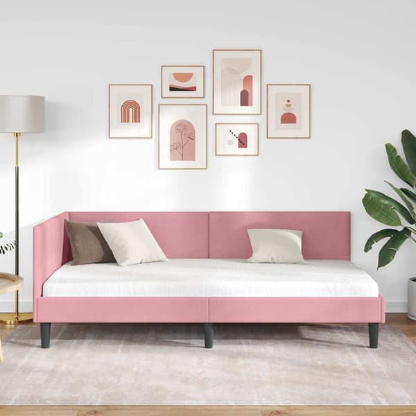 vidaXL Hörnssängram Rosa 100 x 200 cm Sammet