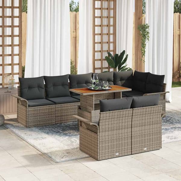 vidaXL Trädgårdsoffset med lagring 9 pcs Grå Poly rattan