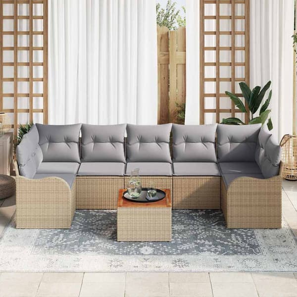 vidaXL Trädgårdsoffset 8 pcs Beige och Ljusgrå konstrotting