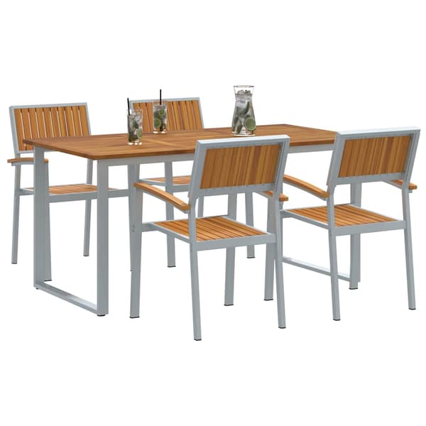 vidaXL Hage Spisegruppe 5 pcs Grå Solid akasietre