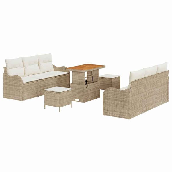 vidaXL Trädgårdsoffset med kudde 9 pcs Beige och gräddfärgad