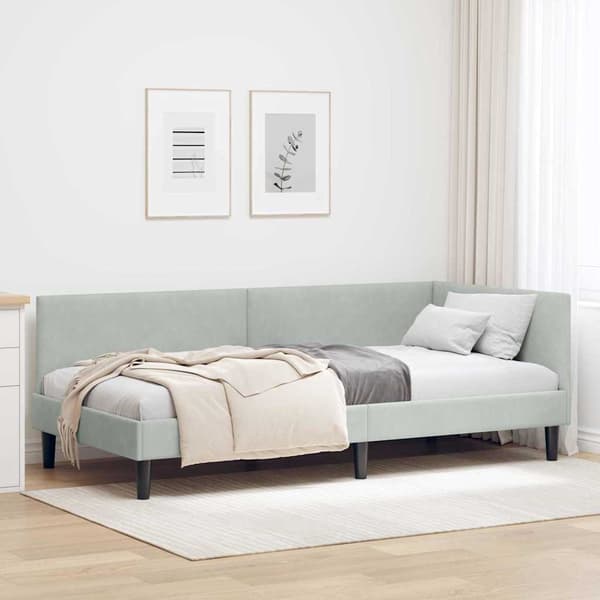 vidaXL Hörnssängram Ljusgrå 90 x 200 cm Sammet