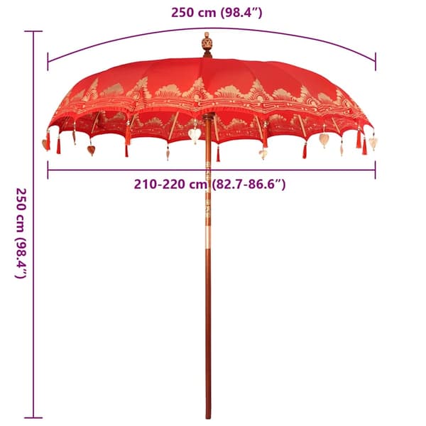 vidaXL Balinesisk Parasol Rød (210-220) x 260 cm Bomull og solid tre