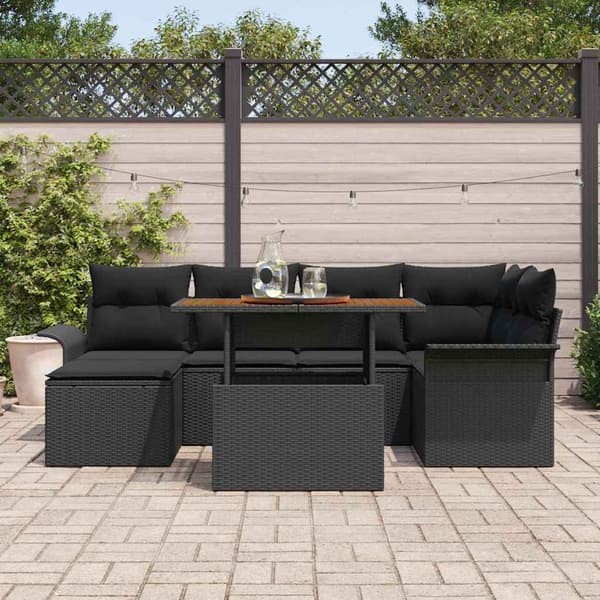 vidaXL Trädgårdsoffset med lagring 7 pcs Svart Poly rattan