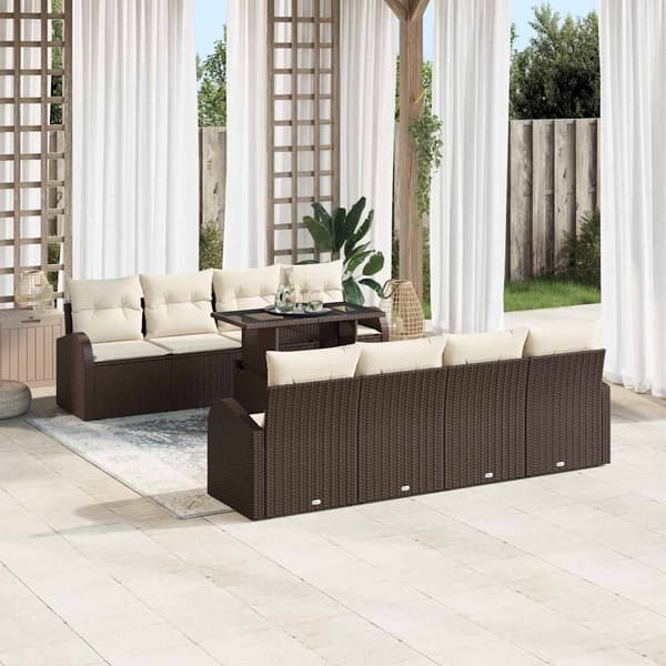 vidaXL Trädgårdsoffset med kudde 7 pcs Brun Poly rattan