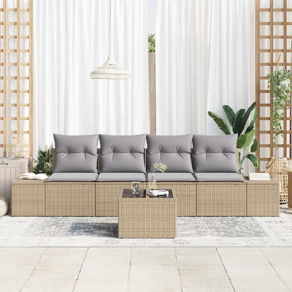 vidaXL Soffset med kudde 5 pcs Beige och Ljusgrå konstrotting