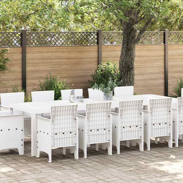 vidaXL Hage Spisegruppe 13 pcs Hvit og lys grå Poly rattan og stål