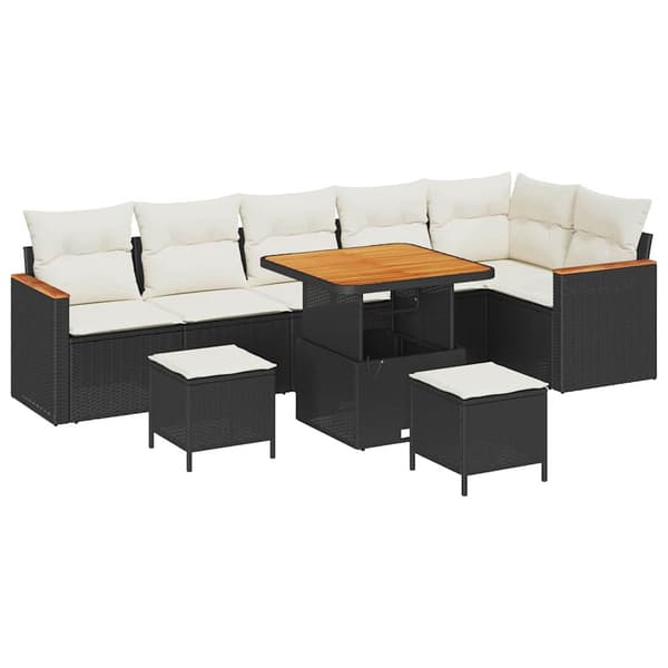 vidaXL Trädgårdsoffset med kudde 9 pcs Svart Poly rattan