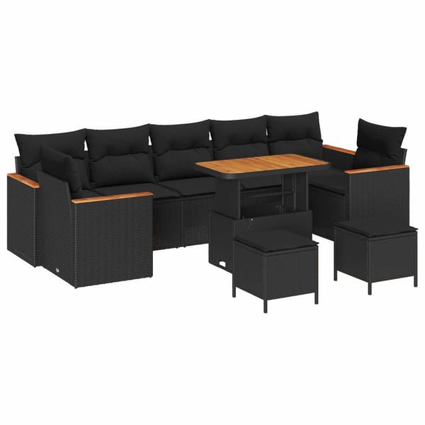 vidaXL Trädgårdsoffset med kudde 10 pcs Svart Poly rattan