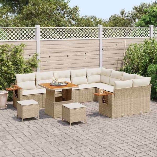 vidaXL Trädgårdsoffset 13 pcs Beige och gräddfärgad konstrotting