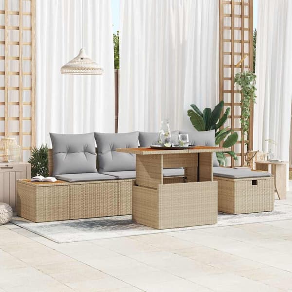 vidaXL Trädgårdsoffset 6 pcs Beige konstrotting
