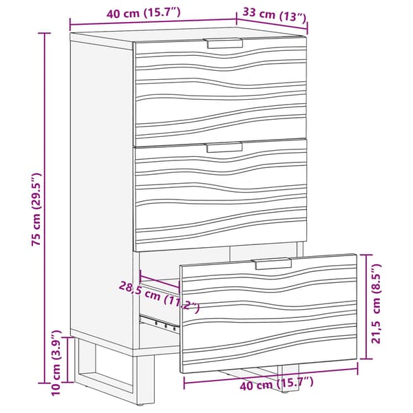 vidaXL Sidebord med skuff Brun 40 x 33 x 75 cm heltre mango