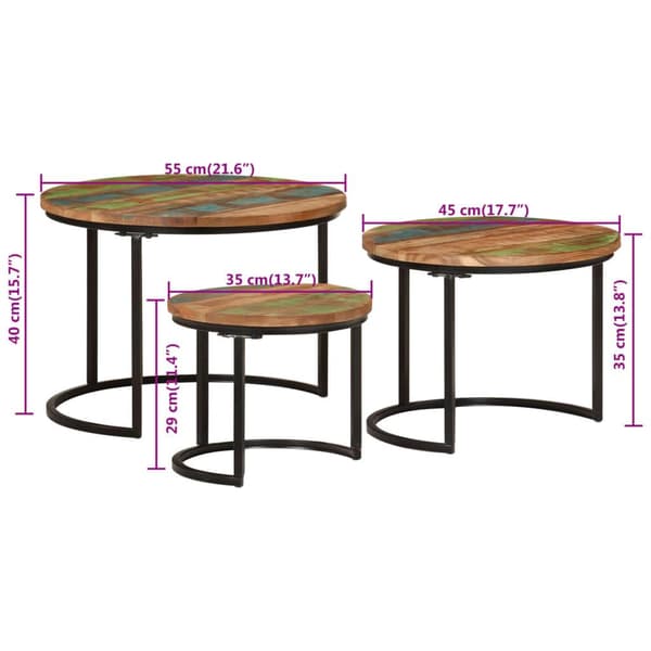 vidaXL Stablebord 3 stk gjenvunnet heltre