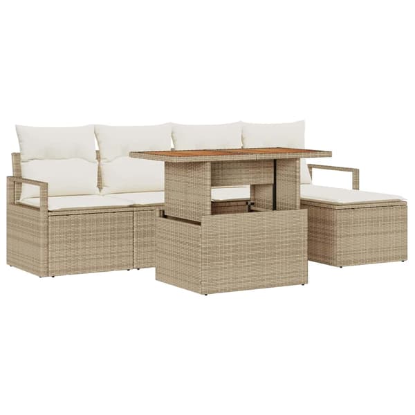 vidaXL Trädgårdsoffset med lagring 6 pcs Beige Poly rattan