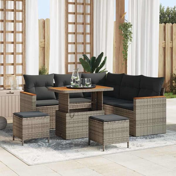 vidaXL Trädgårdsoffset med kudde 8 pcs Grå Poly rattan