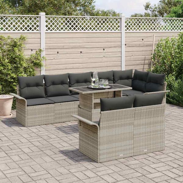 vidaXL Trädgårdsoffset med kudde 9 pcs Ljusgrå Poly rattan