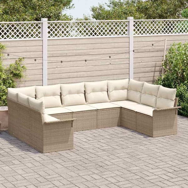 vidaXL Trädgårdsoffset med lagring 9 pcs Beige konstrotting