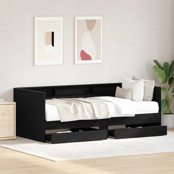 vidaXL Seng med hodegjerde Svart Eik 75 x 190 cm Konstruert tre