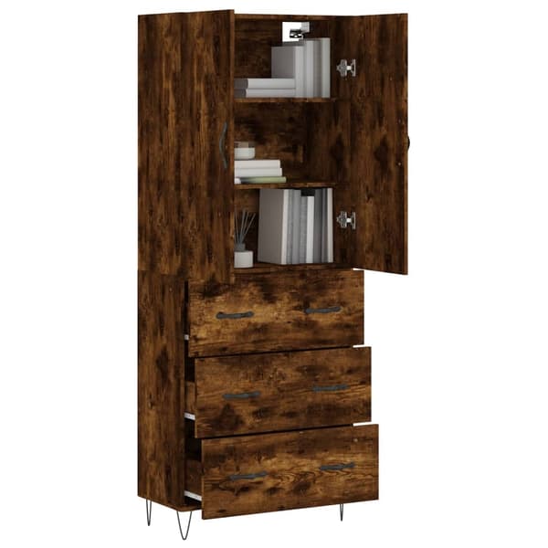 vidaXL Highboard røkt eik 69,5x34x180 cm konstruert tre