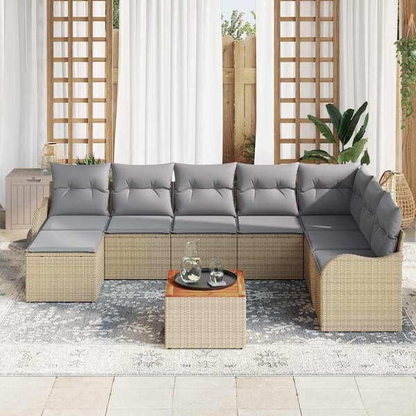 vidaXL Utesoffgrupp 9 delar Beige Polyrotting