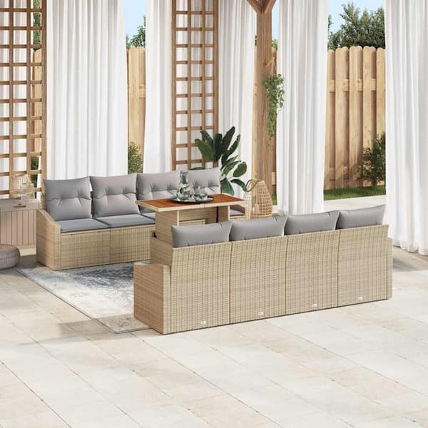 vidaXL Trädgårdsoffset med lagring 9 pcs Beige Poly rattan