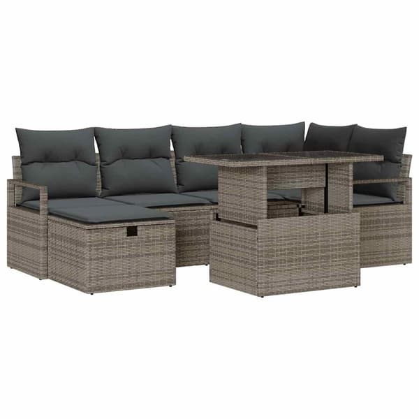 vidaXL Trädgårdsoffset med kudde med lagring 7 pcs Grå Poly rattan