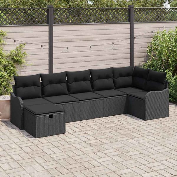 vidaXL Soffset med kudde med lagring 7 pcs Svart konstrotting