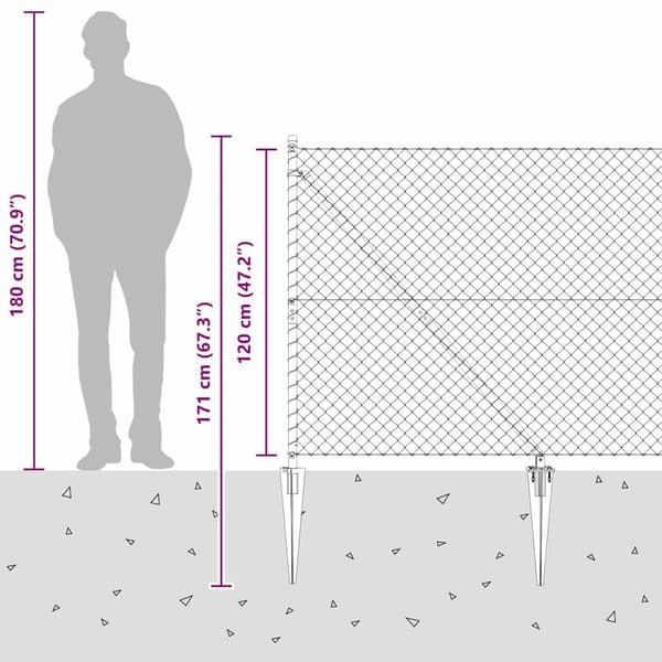 vidaXL Gjerdepåle sølv 10 x 1,2 m (60 x 60 mm netting) Stål