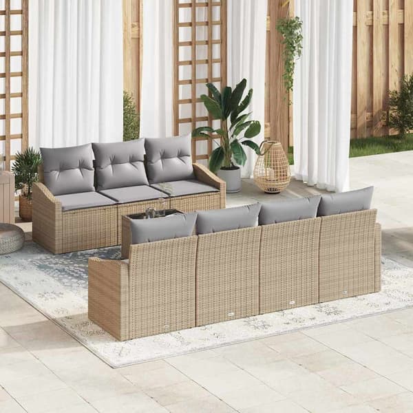 vidaXL Soffset med kudde 8 pcs Beige och Ljusgrå konstrotting
