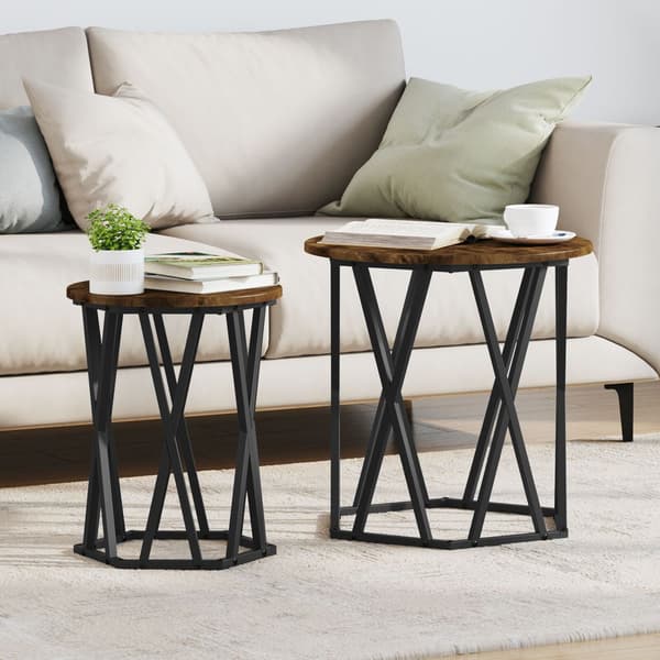 vidaXL Kaffebord 2 pcs Røkt eik Konstruksjonsvirke og stål