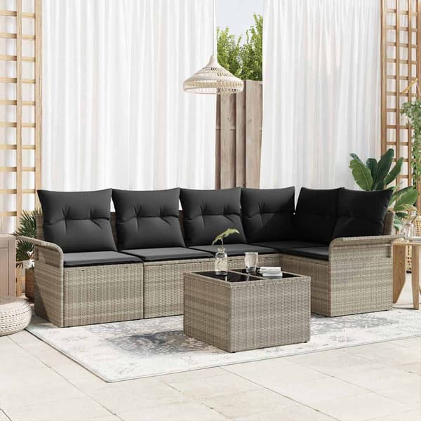 vidaXL Trädgårdsoffset med kudde med lagring 6 pcs Ljusgrå Poly rattan
