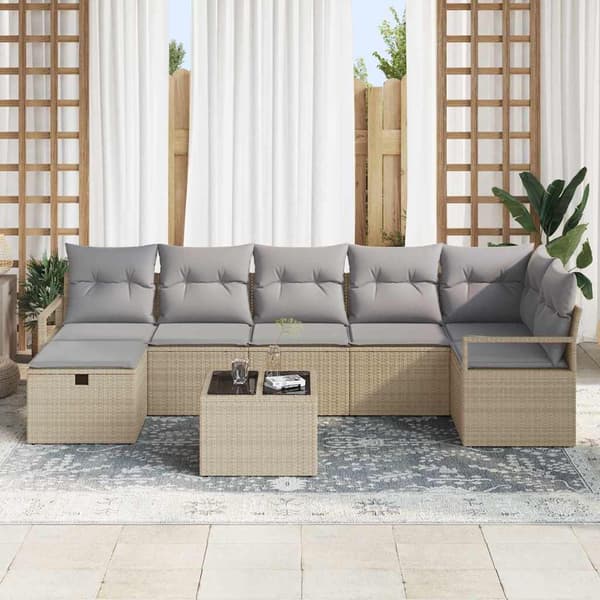 vidaXL Soffset med kudde 8 pcs Beige och Ljusgrå konstrotting