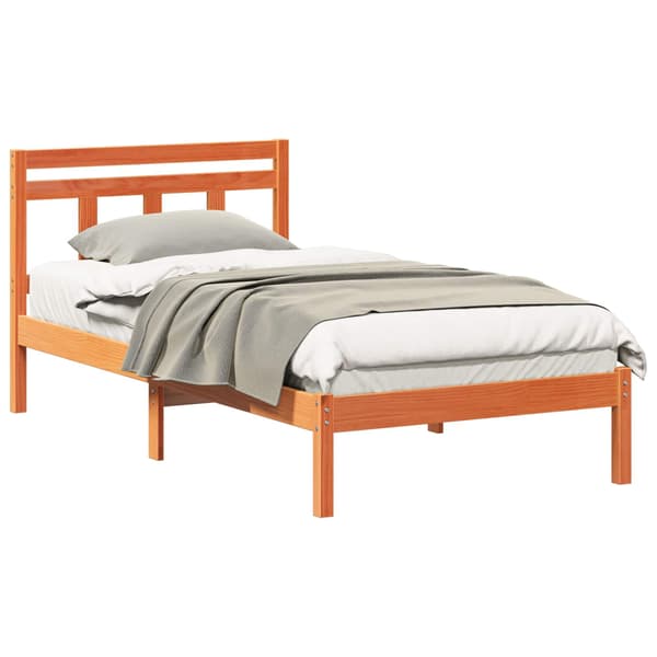vidaXL Sängram Brun 90 x 190 cm Massiv furu