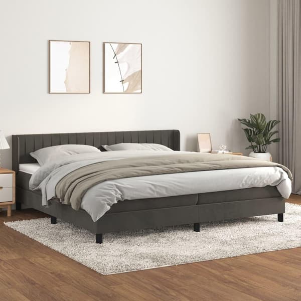 vidaXL Ramsäng med madrass mörkgrå 200x200 cm sammet
