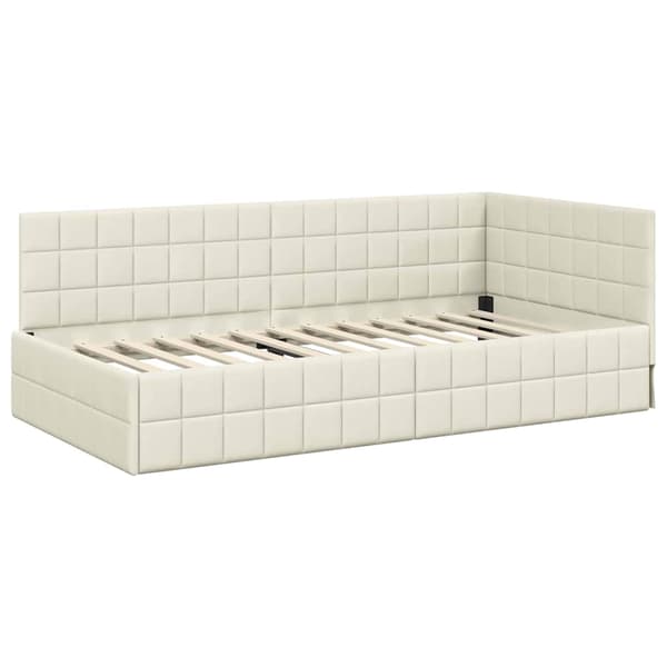 vidaXL Hörnssängstomme Gräddvit 100 x 200 cm Sammet