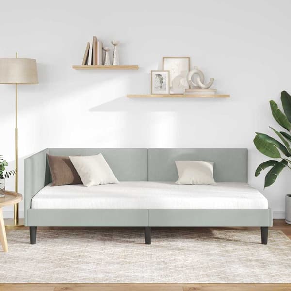 vidaXL Hörnssängram Ljusgrå 90 x 190 cm Sammet